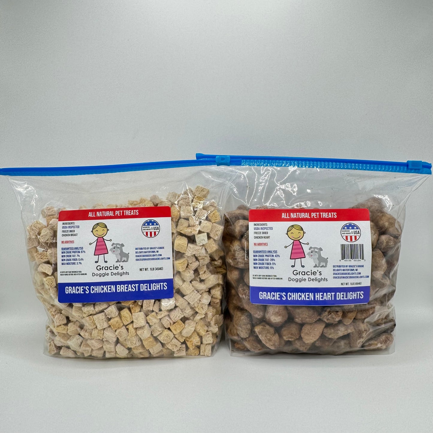 Gracie's Doggie Delights Chicken Bundle consisting of Gracie’s Chicken Breast Delights and Chicken Heart Delights