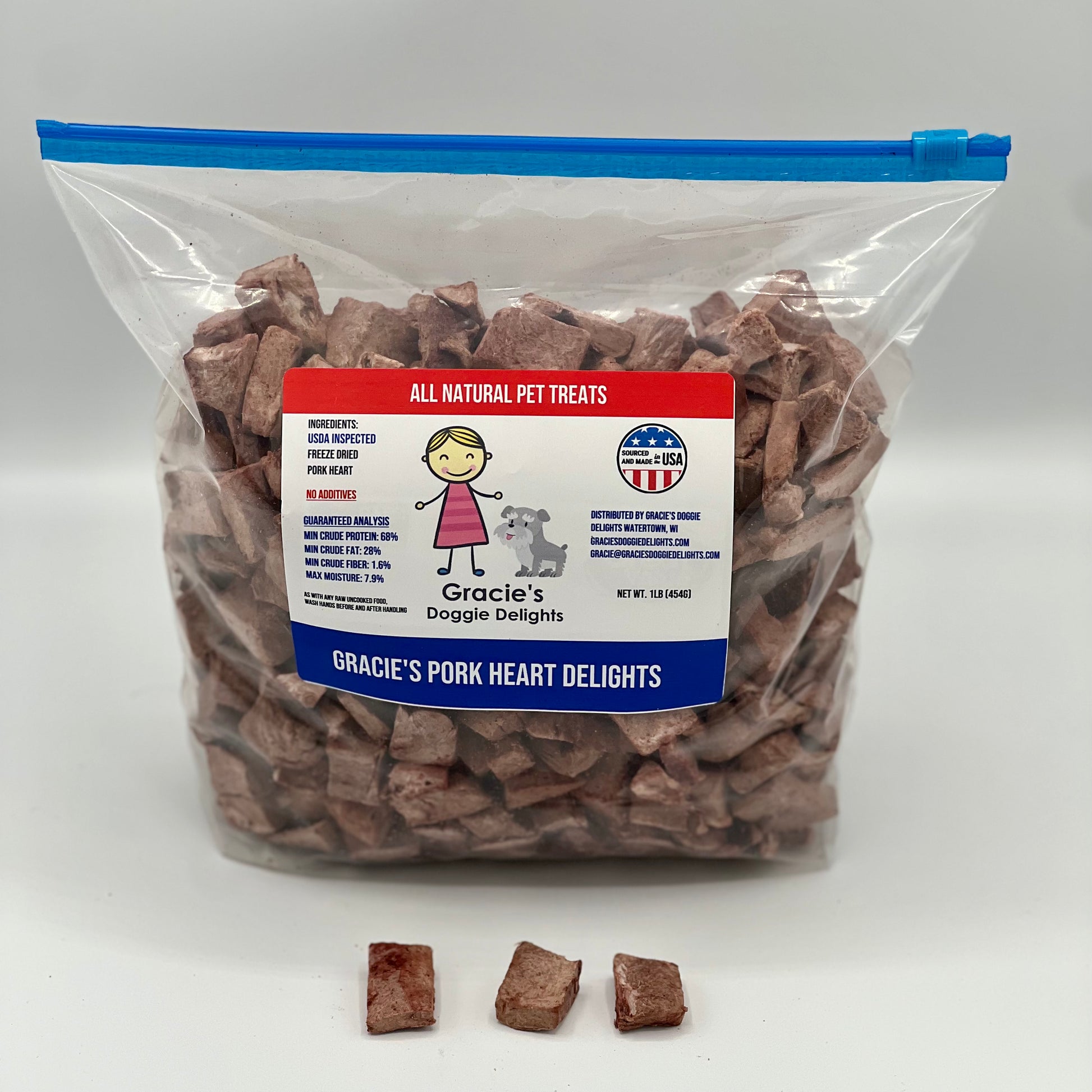 Gracie's Doggie Delights Pork Heart 1lb bag